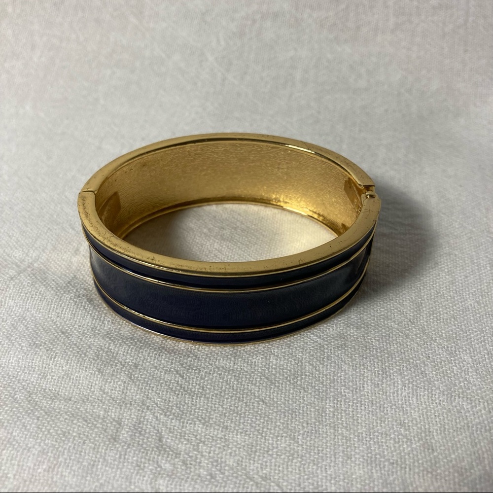 Classic Gold and Navy Hinged Bangle Bracelet EUC